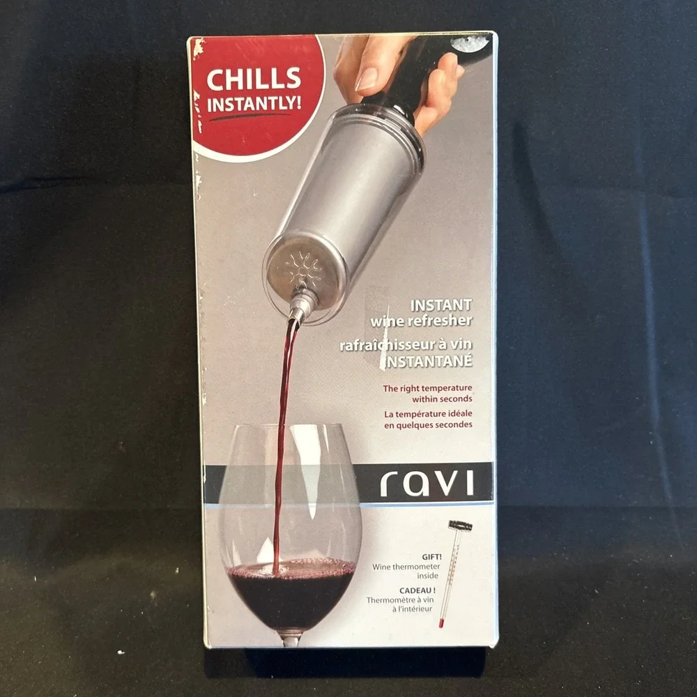 Vintage  Ravi Instant WINE CHILLER Cooler Refresher With Bonus Thermometer NEW